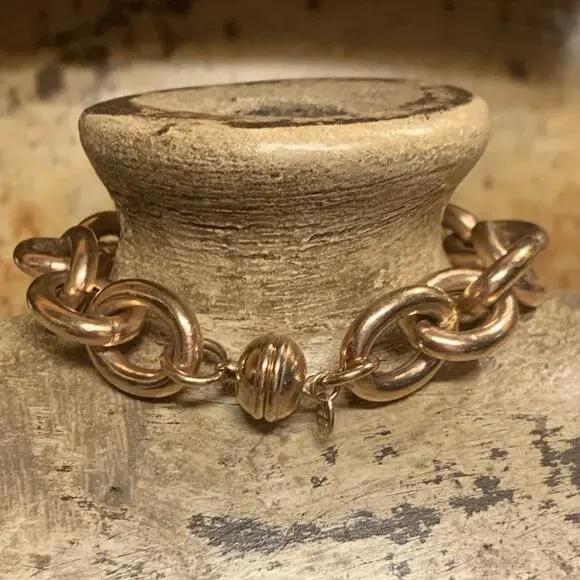 Bronze Milor Italy Linked Rose Gold Bracelet Magnetic Closure 8 Inches - Picture 9 of 10